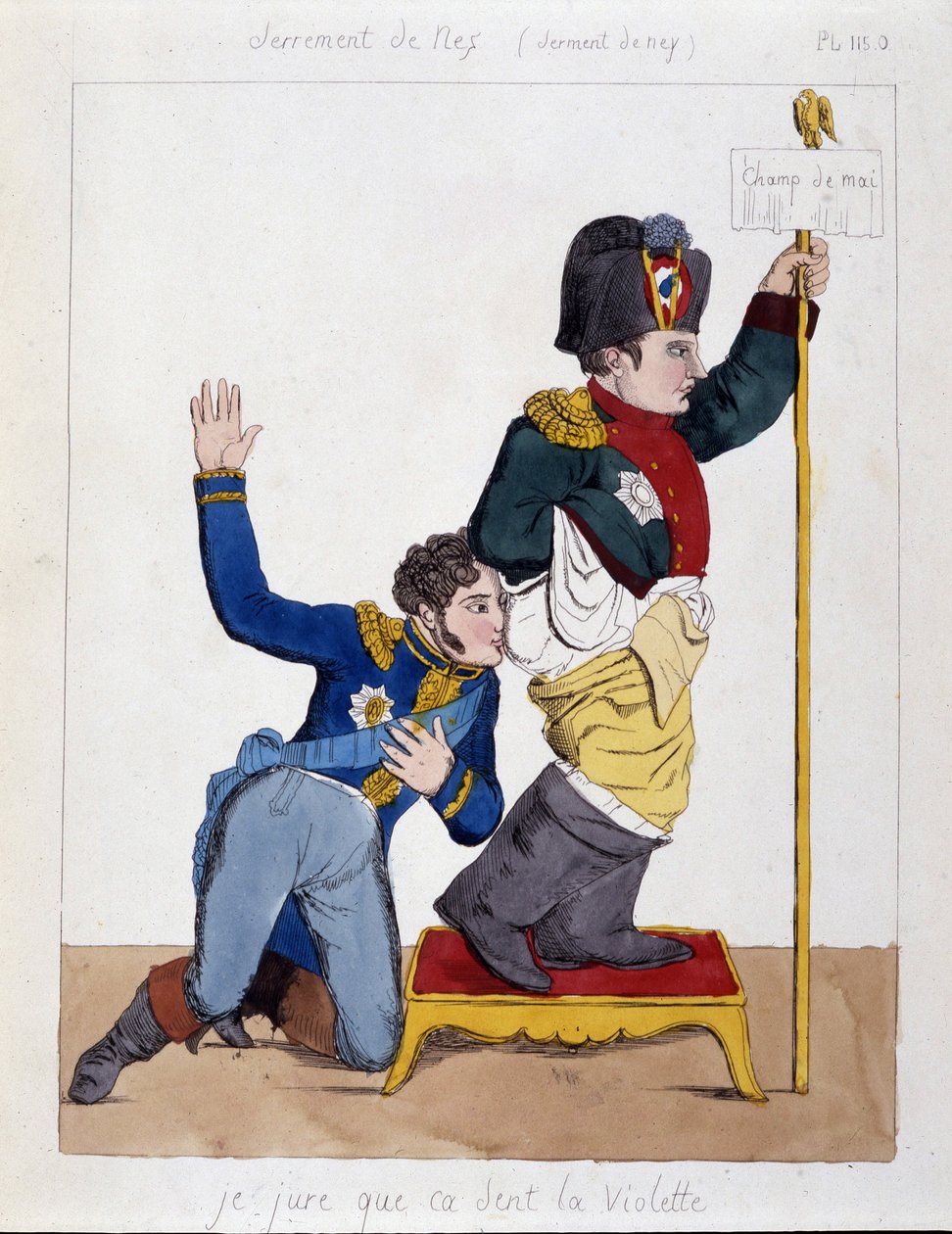 Marekalen Michel Ney (1769-1815) snuser baken til Napoleon 1.: “Jeg sverger det lukter fiolett””, sd v.1810. av French School
