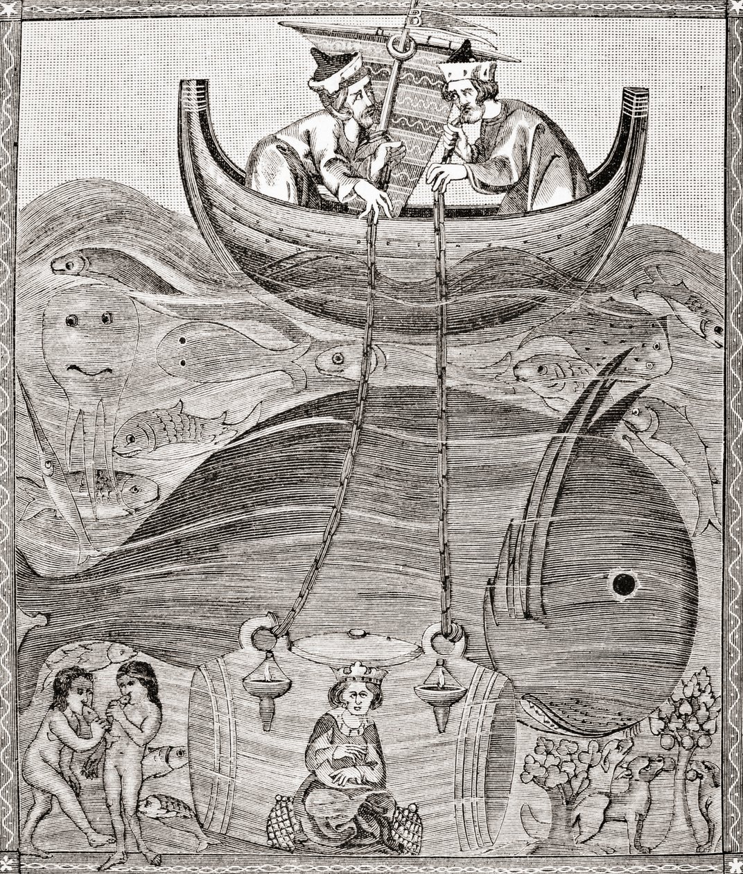 Den marine verden i henhold til middelalderens forestillinger, fra Science and Literature in The Middle Ages av Paul Lacroix pub. London 1878 av French School