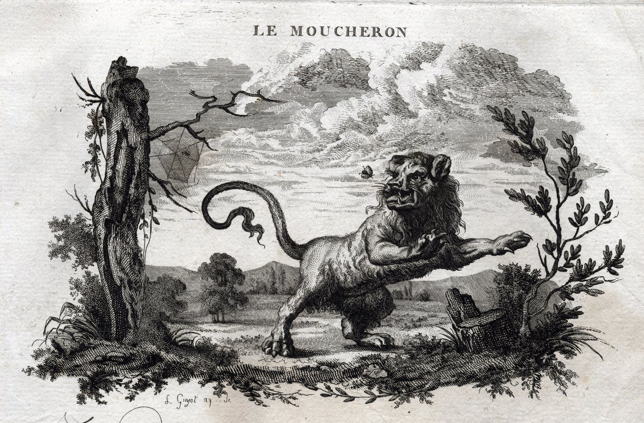The midges. Fable of Esope. (Greek writer Esopo or Ecopus, 6th century BC) Written by Guillaume Montfort and Gravees by Beauble in 1801. av French School