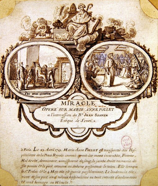 Mirakelet til Marie-Anne Pollet, ca. 1741 (akvarell og blekk) av French School
