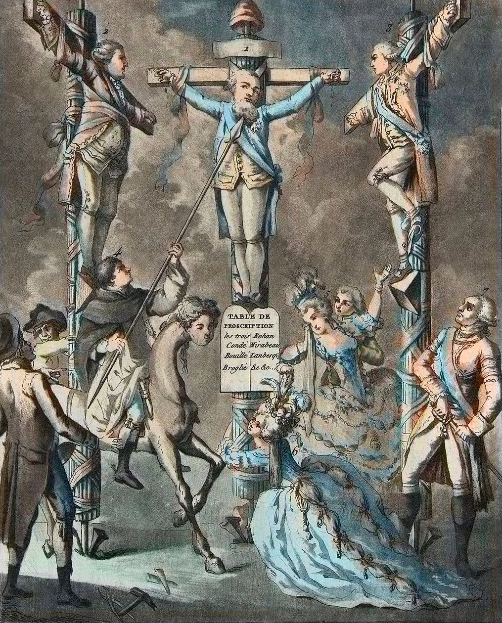 Den nye golgata, Louis XVI satt på korset ved opprør - 2. og 3. Monsieur (Louis Stanislas Xavier, greve av Provence (1755-1824), Louis XVIII) og greven av Artois (Charles Philippe (1757-1836) Charles X), brødre til kongen, støttet av dekretene o av French School