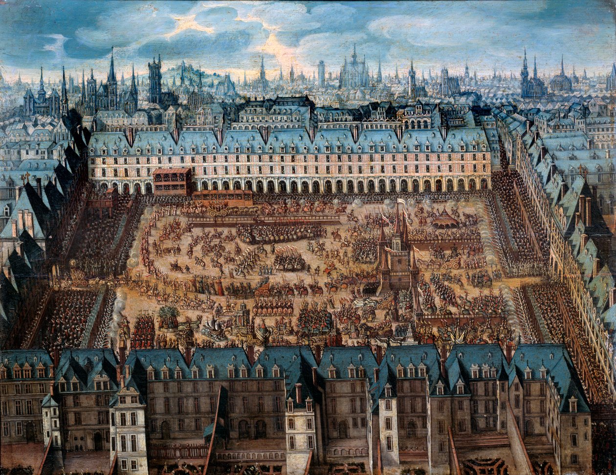 Romanen om ridderne av herligheten eller den store karusellen på kongeplassen i april 1612 i anledning bryllupet til Ludvig XIII (1601-1643) og Anne av Østerrike - Anonymt maleri. 1612 olje på tre, søn. 0,41x0,52 m Paris, Musee Carnavalet - Grand Caro av French School