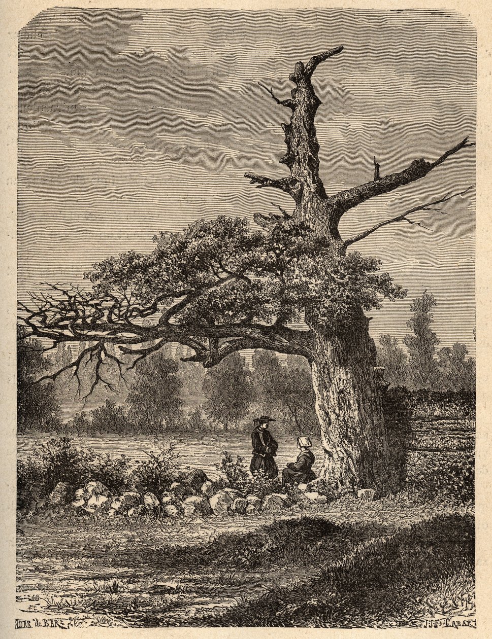 Eiken til Henry IV i Sainte Foix, nær Rennes - gravering i "" PATRIE" - PECTUREQUIRESSE BESKRIVELSE AV FRANKRIKE I 6 BIND AV LUCIEN HUARD - slutten av 1800-tallet av French School
