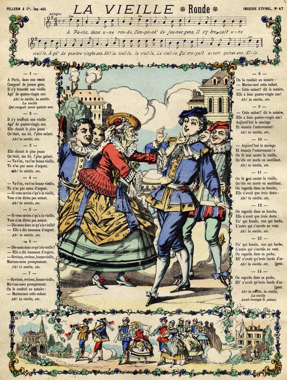 The old, popular song. Picture of Epinal from the 19th century av French School
