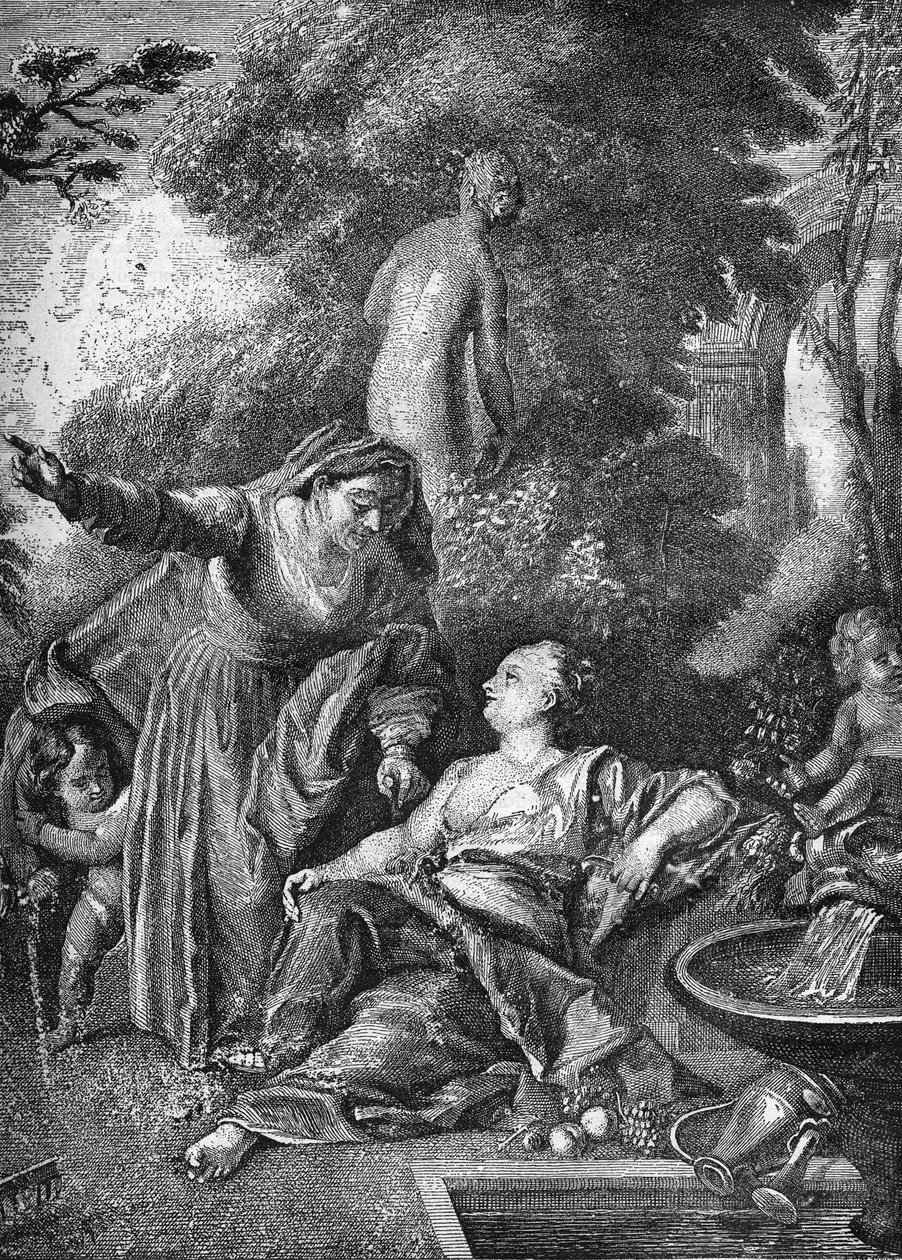 The old prostitutes became matchmaking (procuring). Engraving in “Histoire de la prostitution et de la debauche dans les peuples du globe depuis l