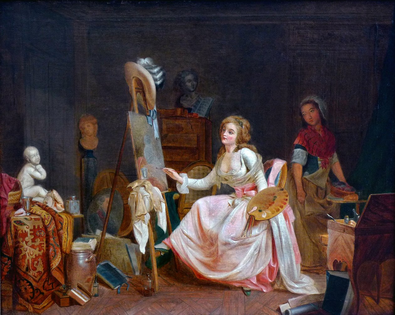 Malerens atelier. Ung kvinne som maler et bilde av French School