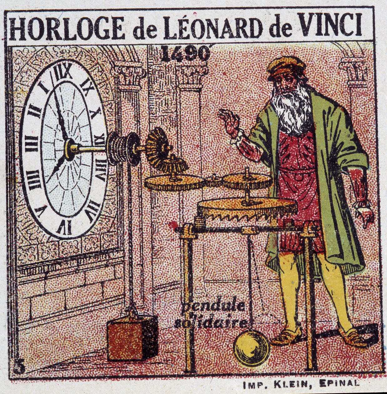 Pendelklokken til Leonardo da Vinci (Leonardo da Vinci) (1452 - 1519) (pendel i 1490) - i "" Energy"" av Henri Arnould, red. Quillet, Paris, 1900-tallet av French School