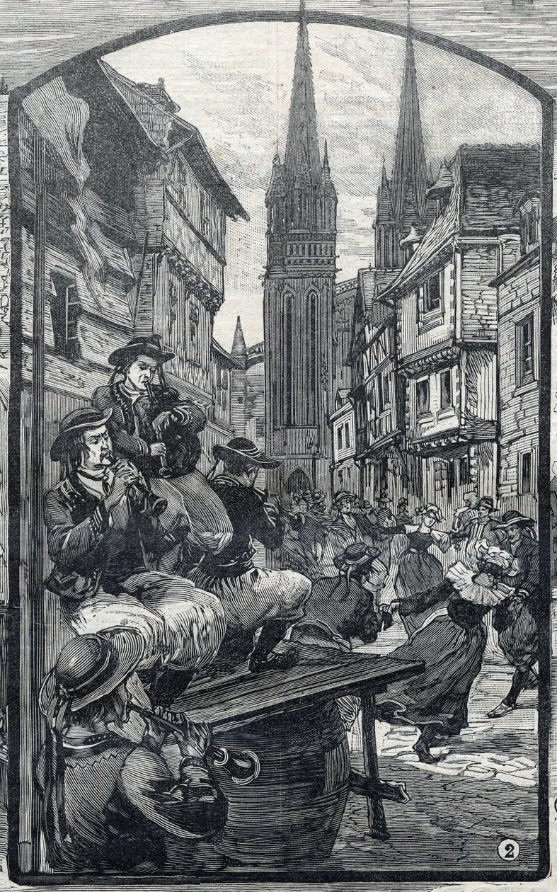 Spillerne til biniou i Quimper (Finistere, Bretagne). i «Den lille pariser»» av French School