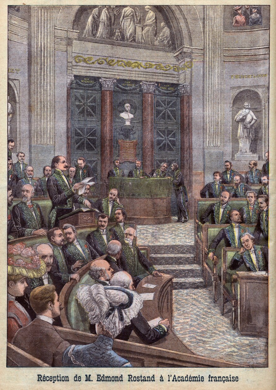 Poeten og dramatikeren Edmond Rostand ble mottatt i Academy Francaise for "Le Petit Journal" av French School