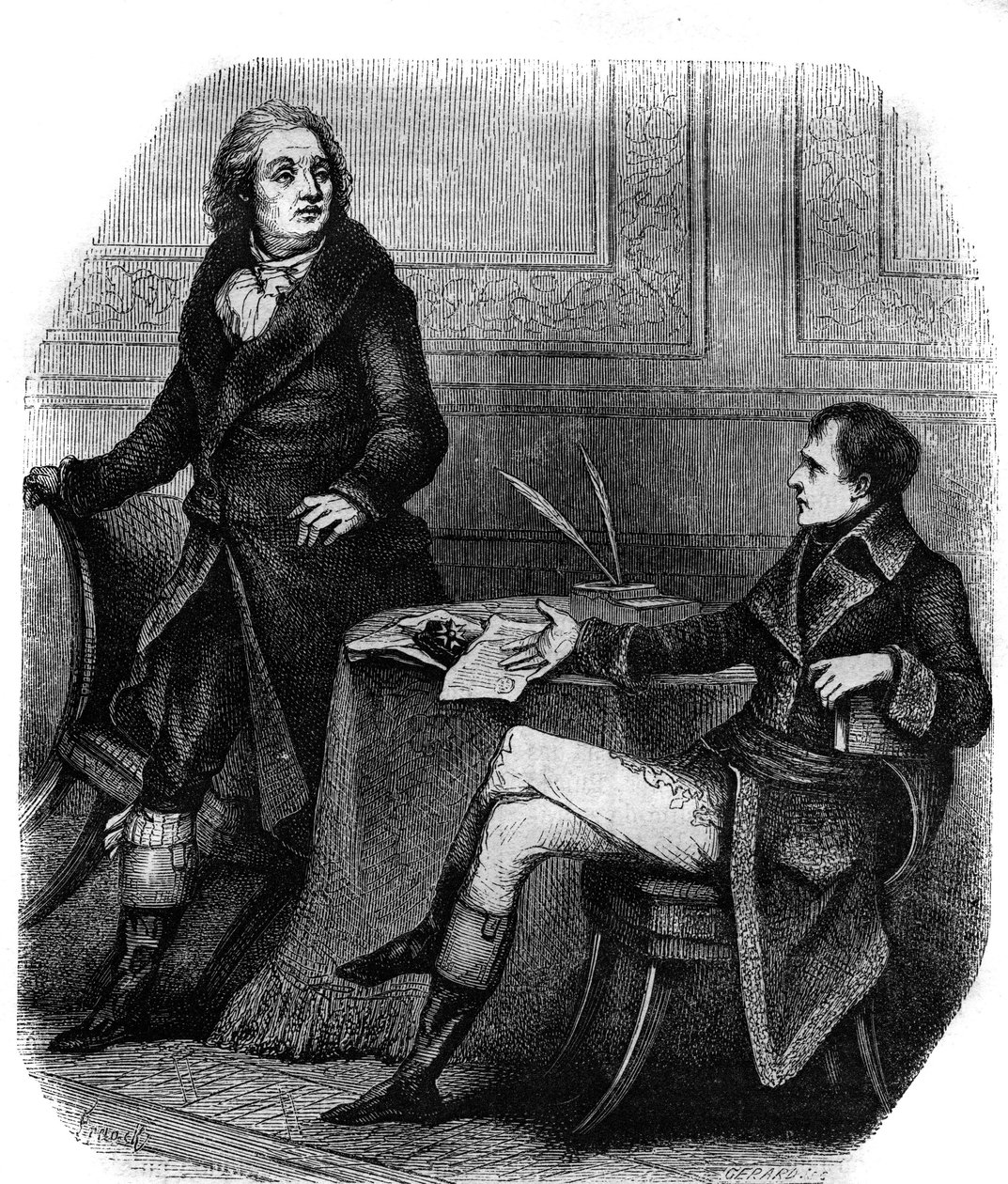 Poeten og dramatikeren Jean Francois (Jean-Francois) Ducis (1733-1816) med Bonaparte (Napoleon 1. av French School