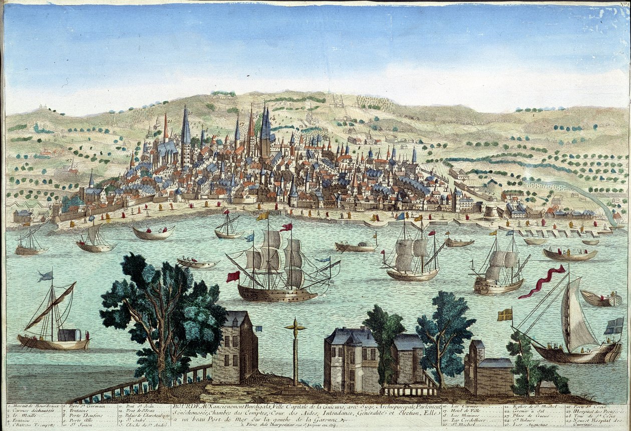 Havnen og byen Bordeaux - gravering av French School
