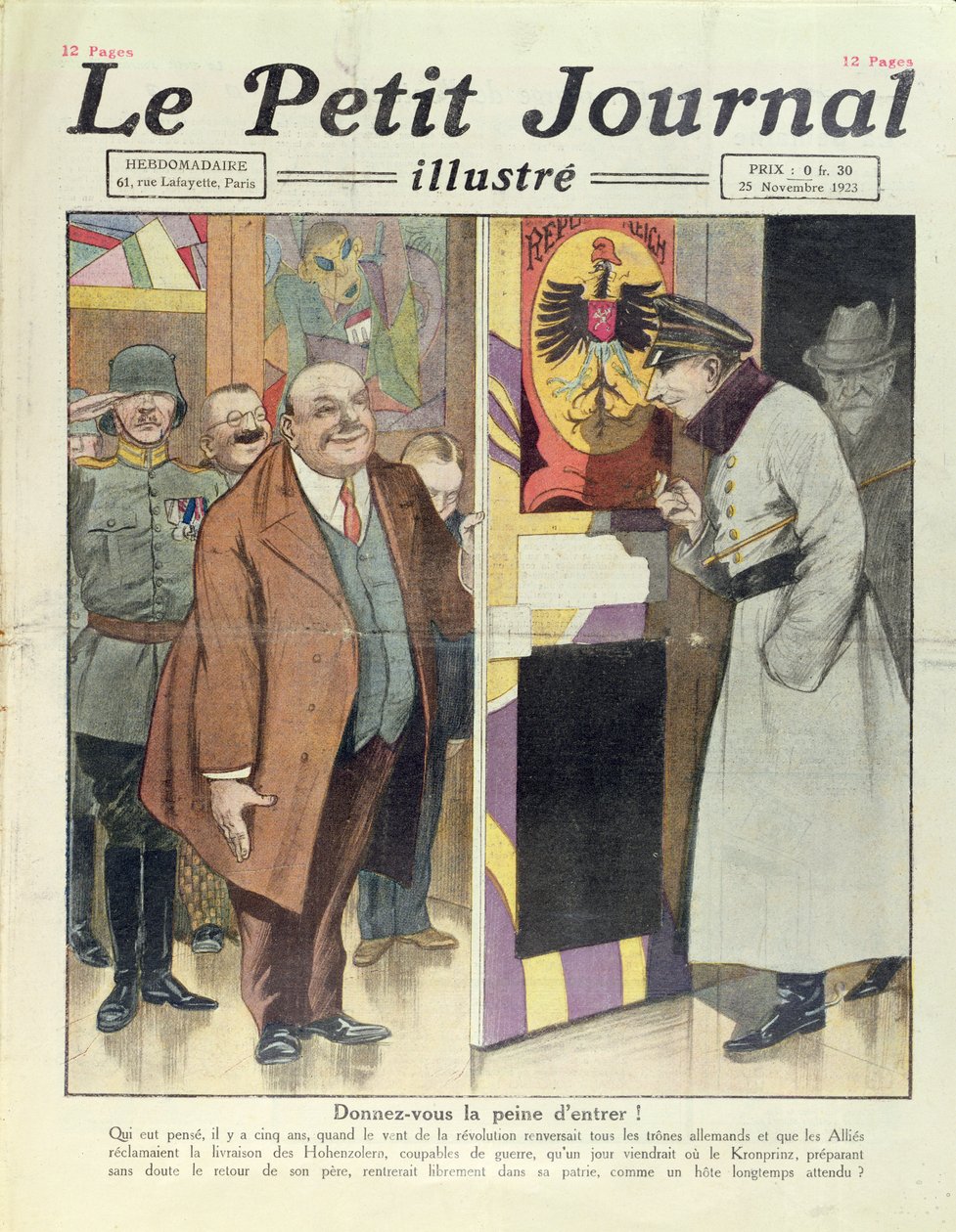 Den mulige returen av den tyske kronprinsen, William Hohenzollern (1885-1951) til Tyskland, fra Le Petit Journal, 25. november 1923 av French School