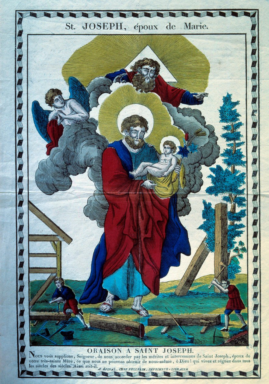 Bønnen til Saint Joseph, ektefelle til Mary Gravering på 1800-tallet. Paris, Museum for populær kunst og tradisjoner av French School