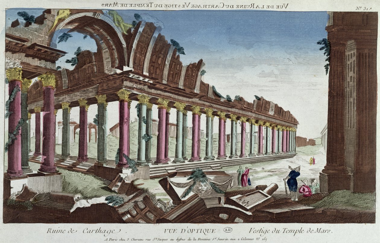 Restene av Mars-tempelet blant ruinene av Kartago av French School