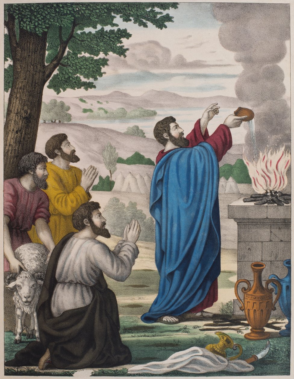 De rivaliserende ofrene til Elia og Baal-prestene, illustrasjon fra en katekisme LHistoire Sainte, utgitt av Charles Delagrave, Paris, sent på 1800-tallet av French School