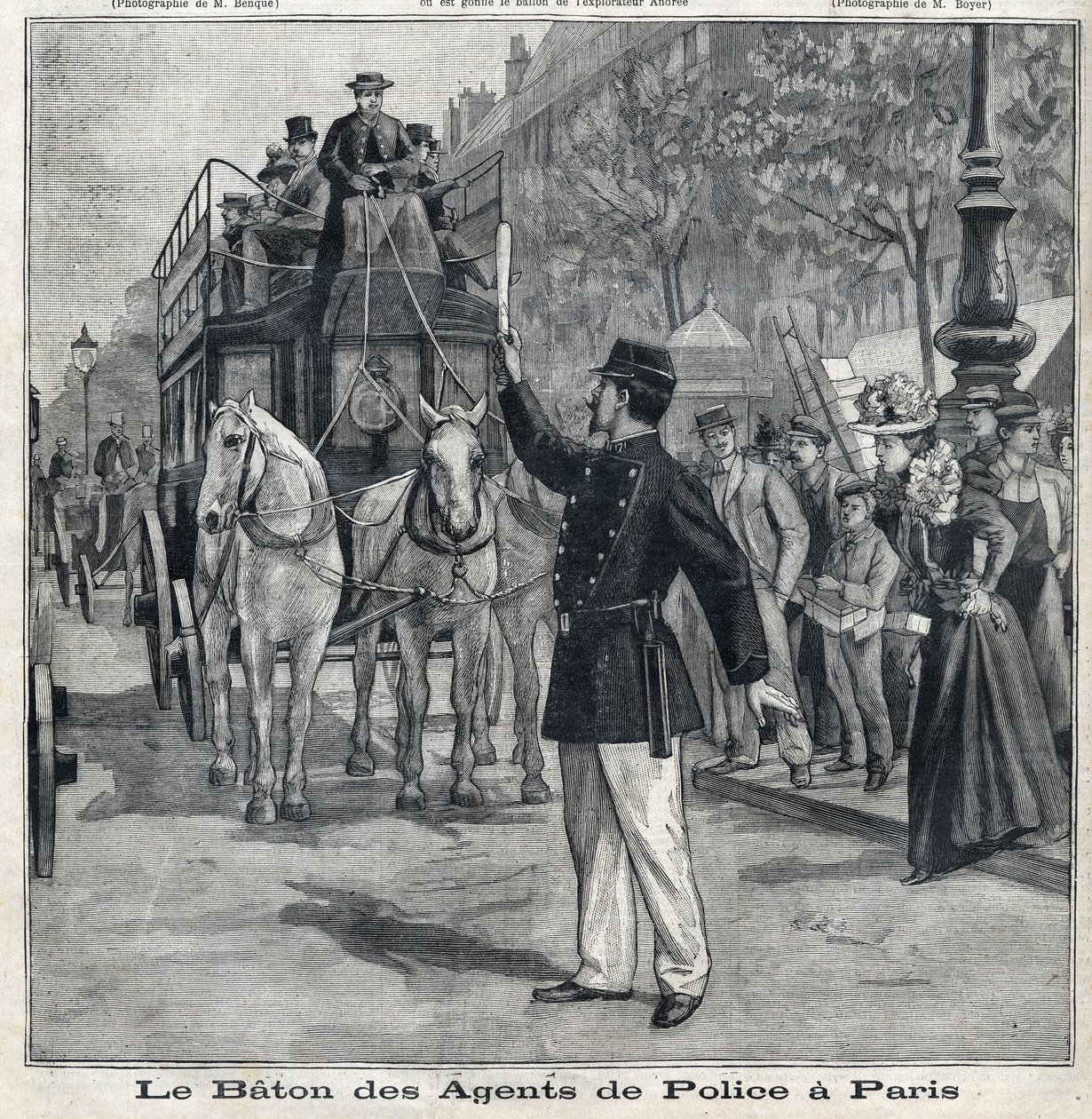 The stick of police officers in Paris to regulate traffic in the streets of the capital, in " Le Petit Parisien” av French School