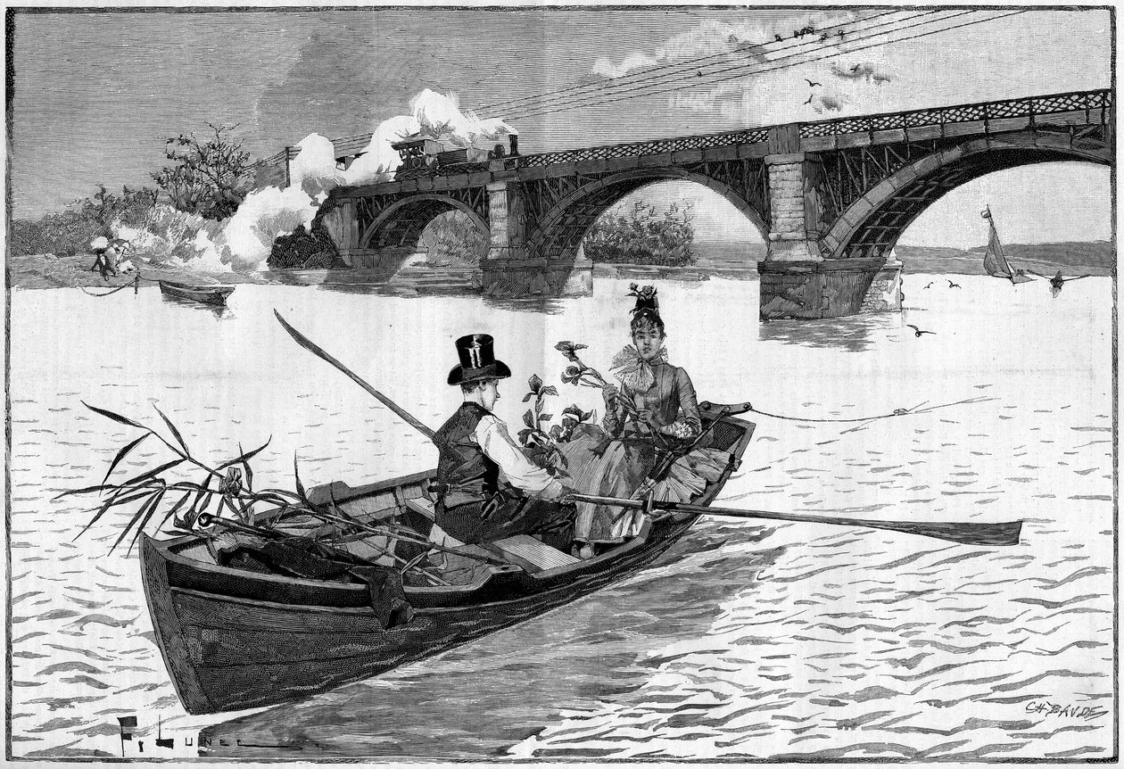 Omgivelsene til Paris, en søndag i Argenteuil i 1887. av French School