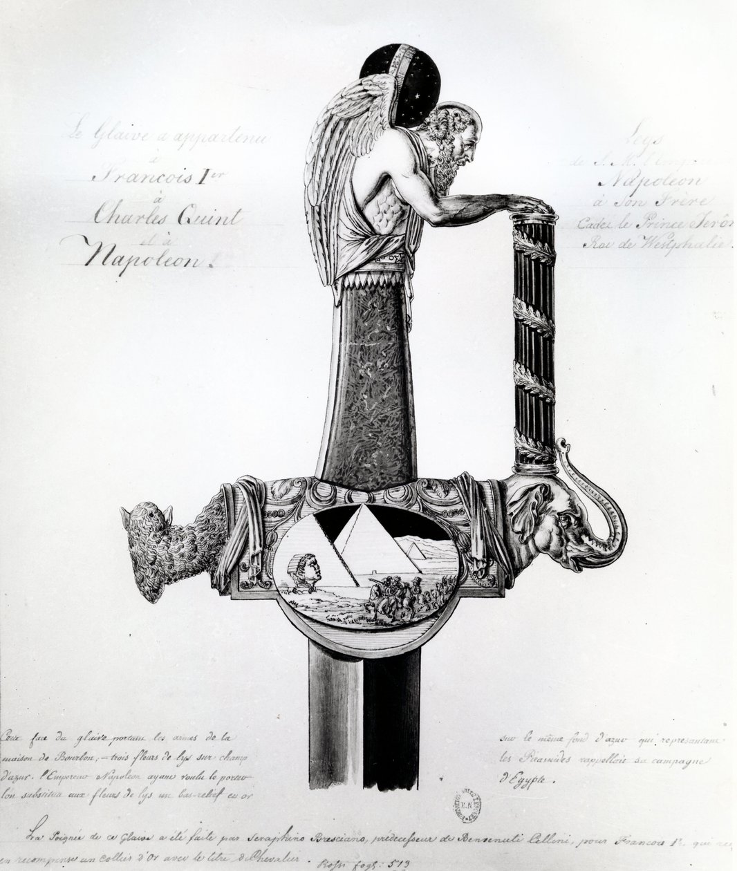 Sverdet eid av Frans I av Frankrike, Charles V, den hellige romerske keiseren og Napoleon Bonaparte med motiv som representerer Napoleons kampanje i Egypt av French School