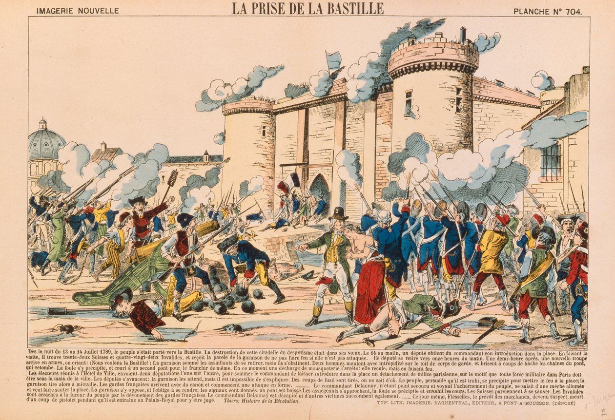 Inntakelsen av Bastillen under den franske revolusjonen 14. juli 1789, utgitt av Haguenthal, Pont-a-Mousson, 1840 av French School