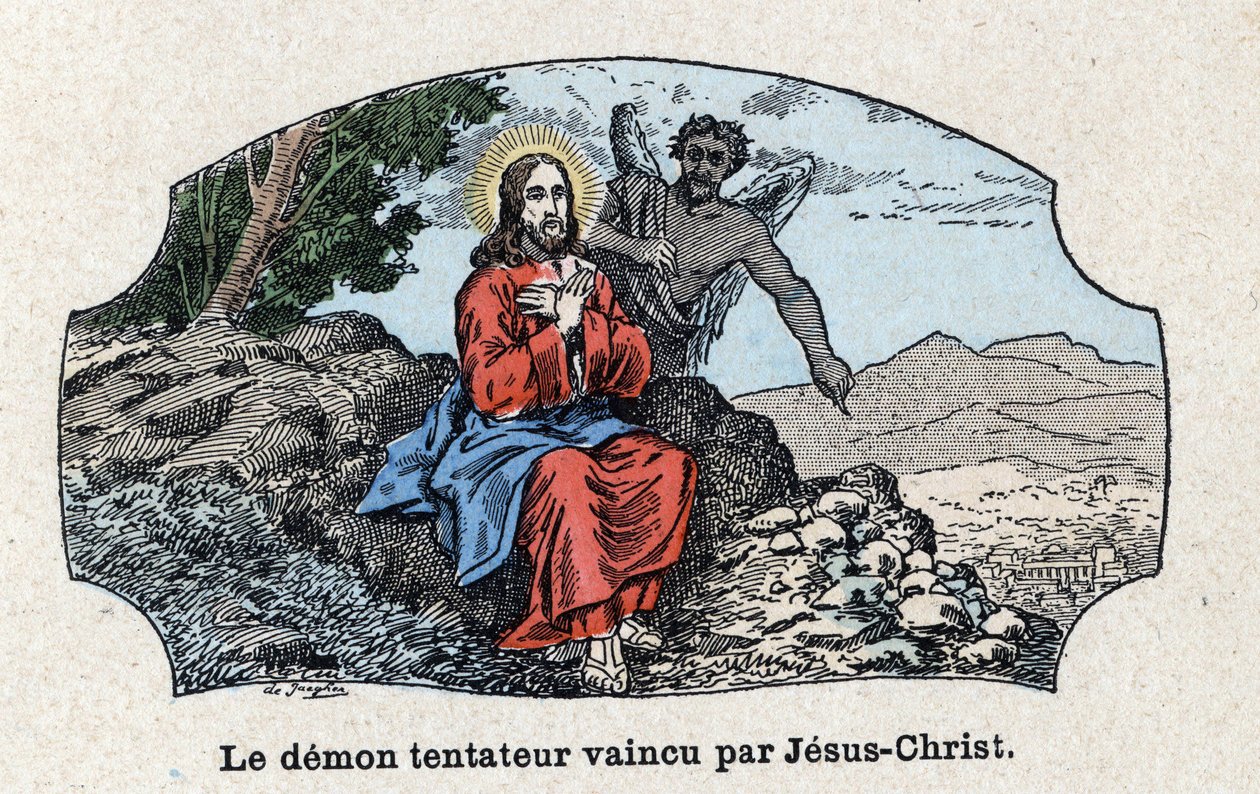Den fristende demonen beseiret av Jesus Kristus. Jesus Kristus ledet inn i ørkenen av ånden, ble fristet av djevelen. I “” Tout l