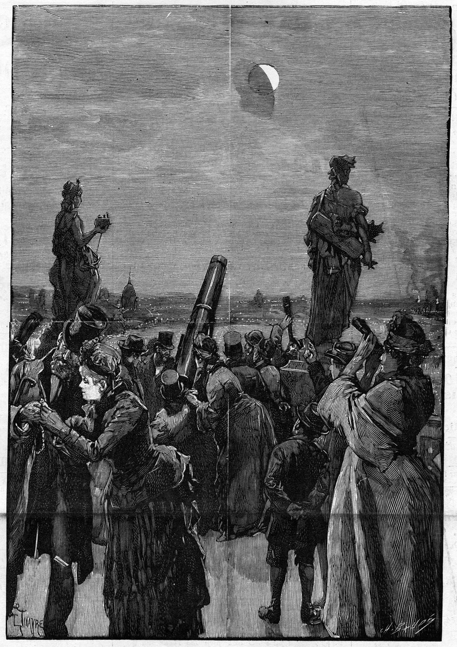The terrace of the trocadero in Paris during the moon eclipse on August 3 av French School