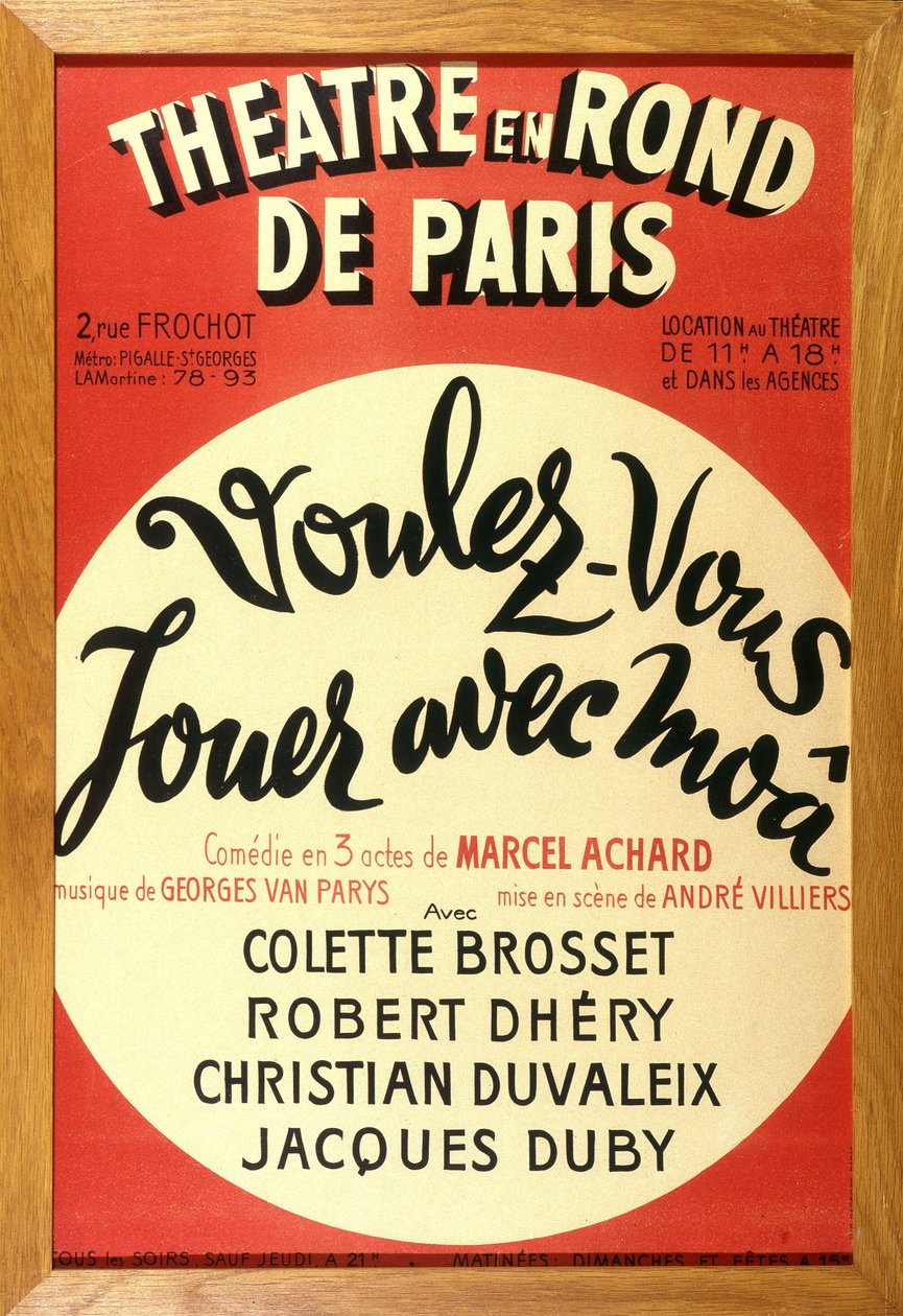 Teaterstykket "" Vil du leke med moâ? "" av Marcel Achard på teatret i sirkler av Paris. av French School