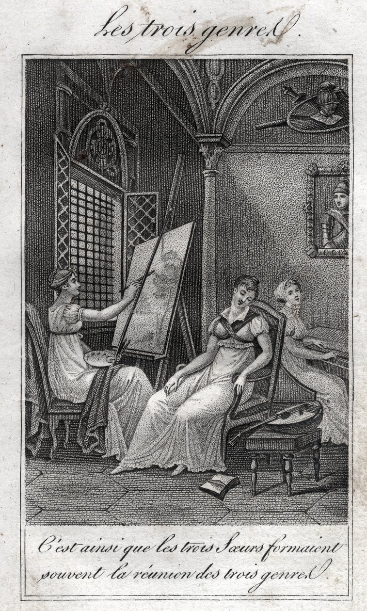 De tre sjangrene. Kvinne Maler, musiker og leser. av French School