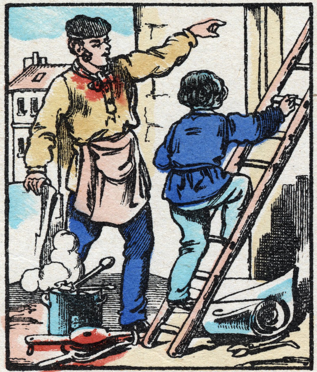 Prikkelen. Gravering i "" La chanson des metier"". Epinal avbildning, slutten av 1800-tallet. Privat samling av French School