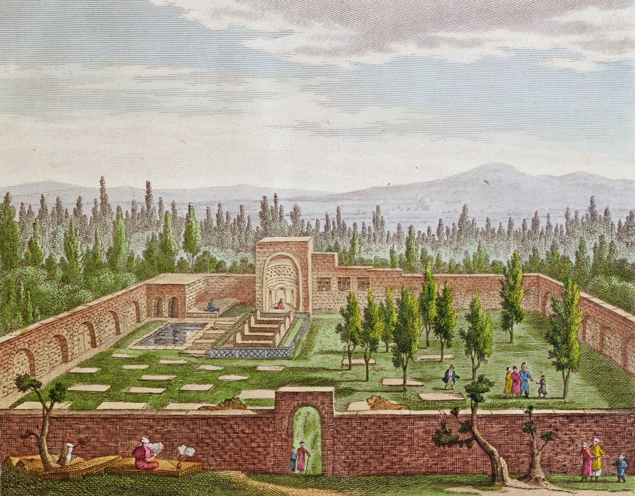 Graven til den store persiske poeten Hafiz Shirazi (ca. 1325-c. 1388) ved Shiraz av French School