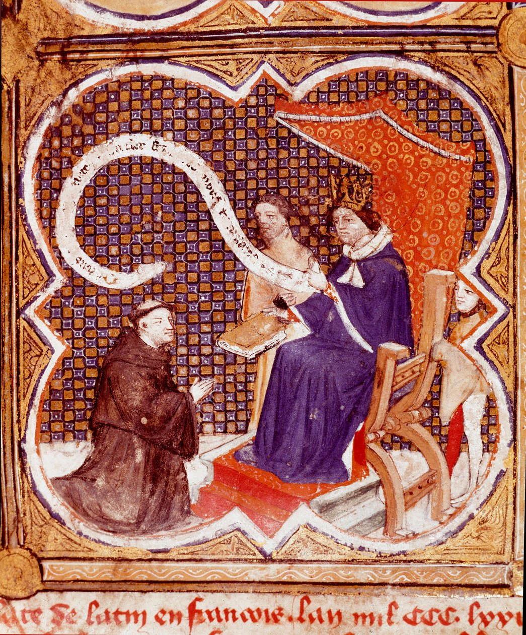 Oversetteren tilbyr boken sin til kong Charles V (1338-1380) Miniatyr hentet fra 