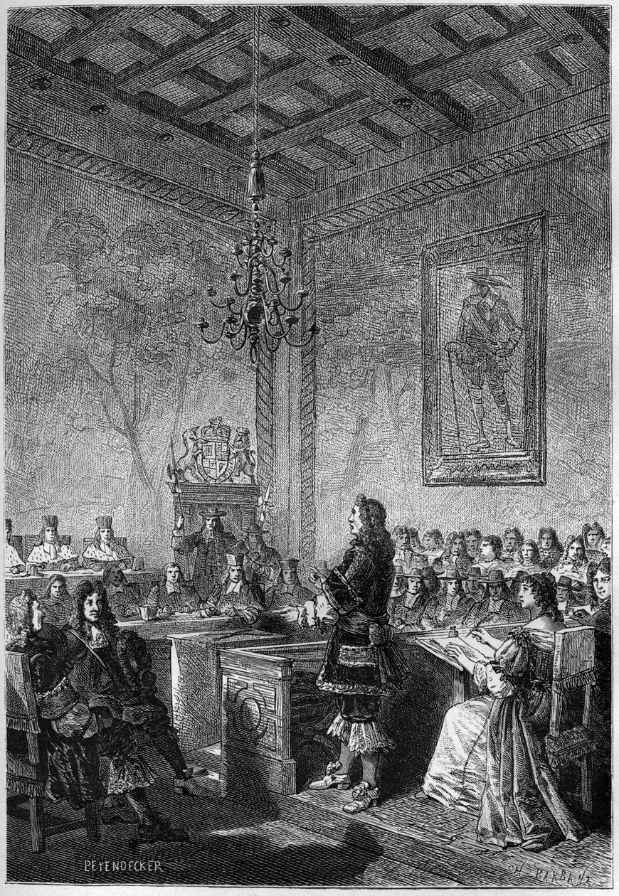 Rettssaken mot Lord William Russell (1639-1683) - gravering fra "The History of England, from the earlyste times" av Francois Guizot 1877 av French School