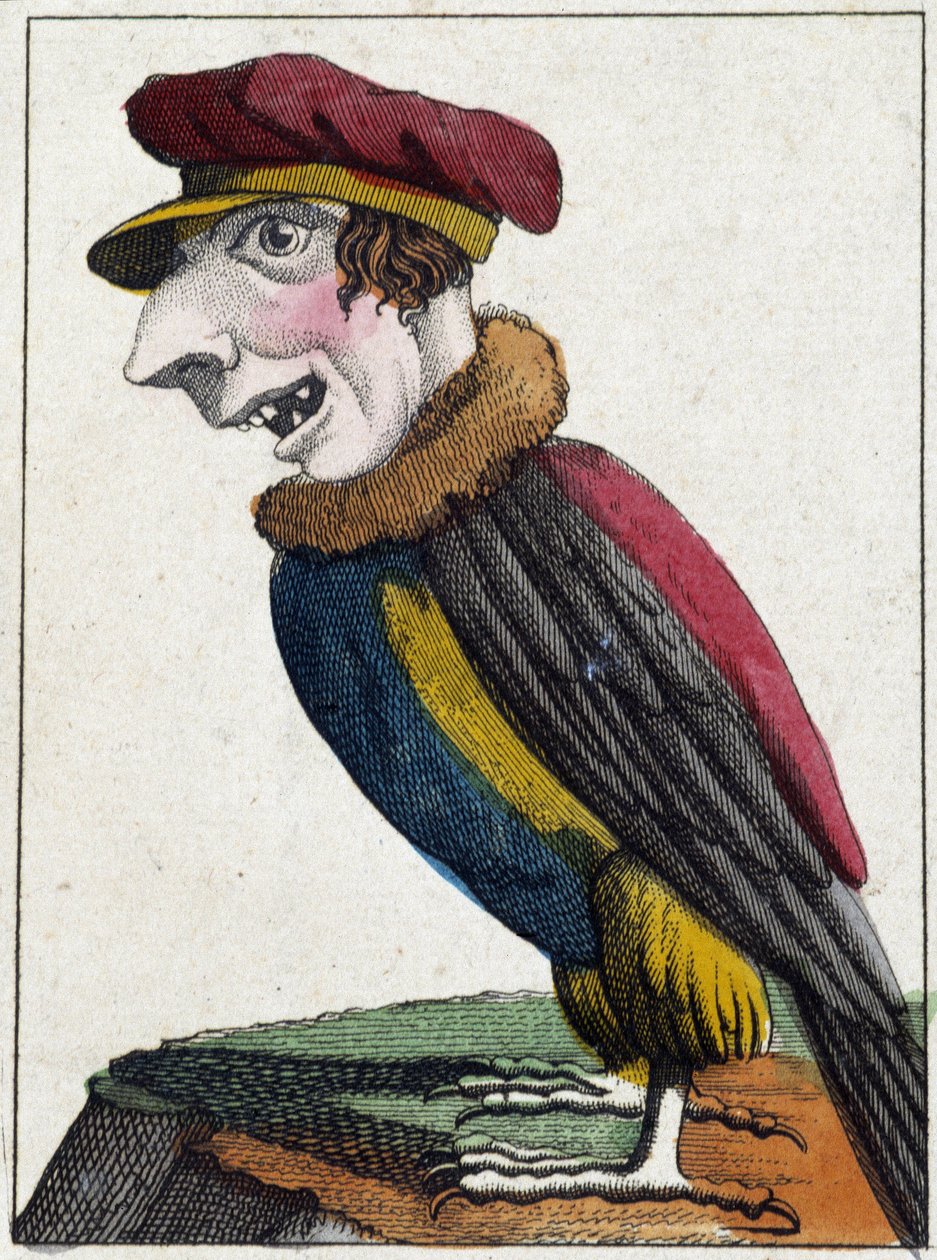 Gribben i karikatur, studie av karakter "flyktig karakter" sd. 19. populære bilder. av French School