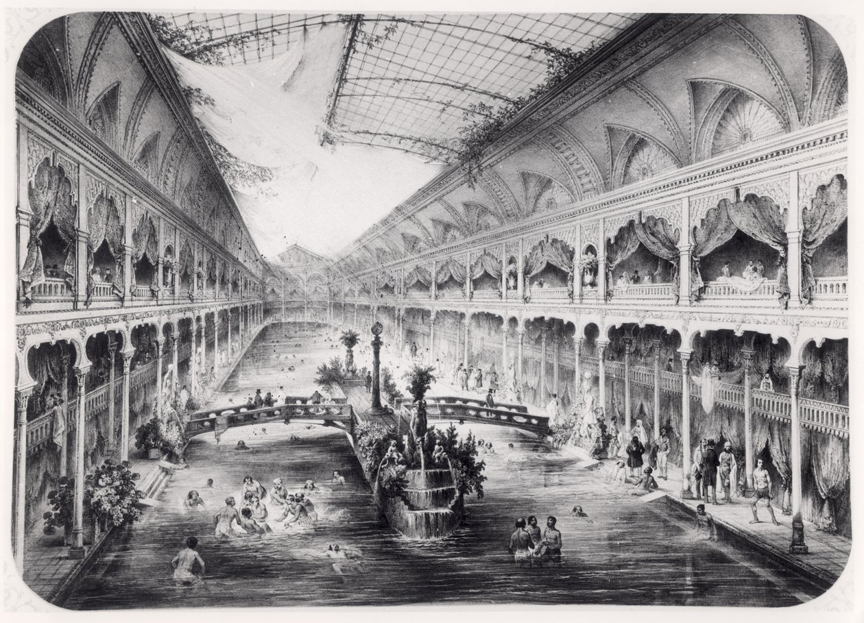 Vanngymnaset på Champs-Elysees i Paris, 1847 av French School