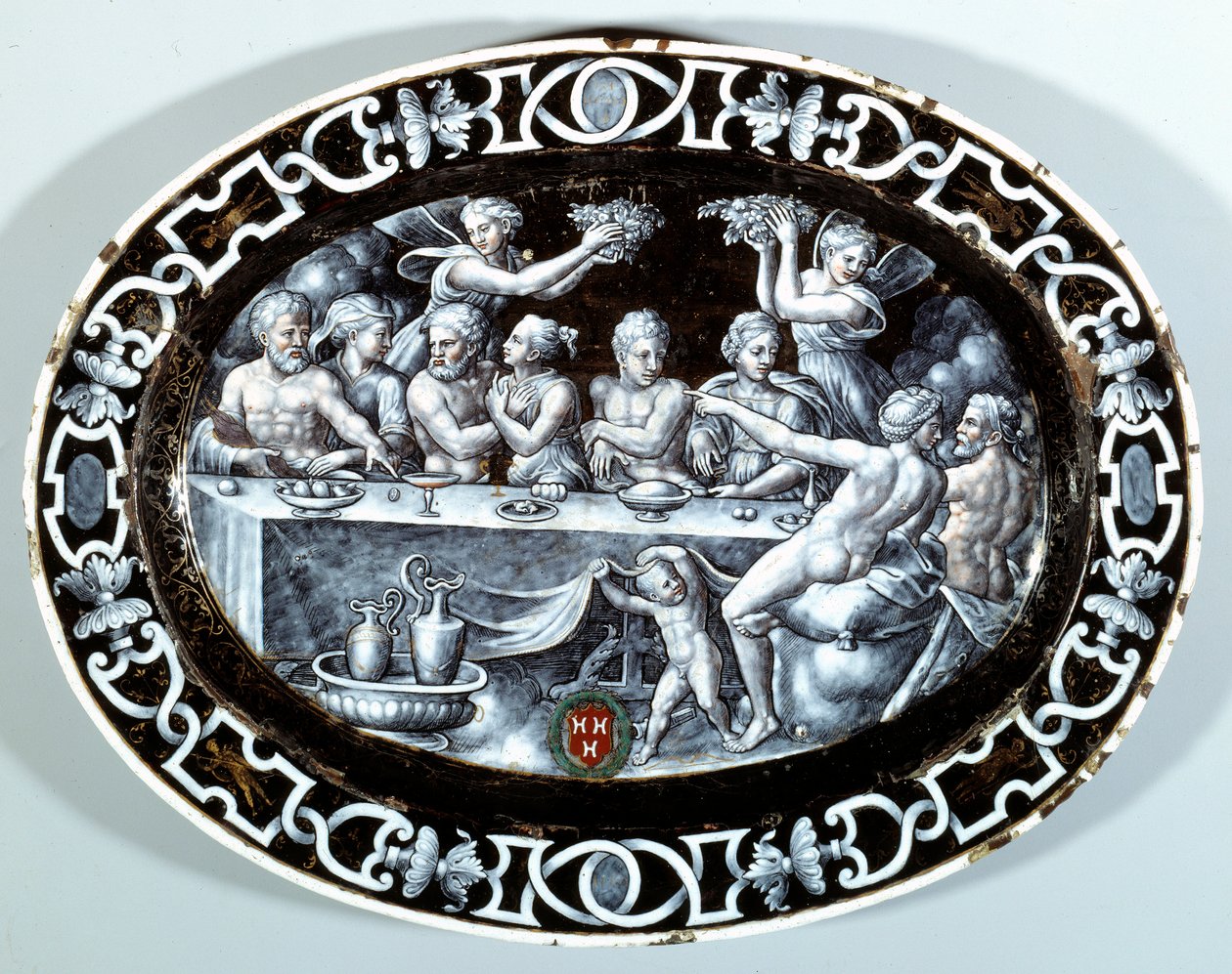 Bryllupsfesten til Psyche Oval Plat i emalje malt på kobber fra den franske skolen. 1560 Paris, Musée du Louvre av French School