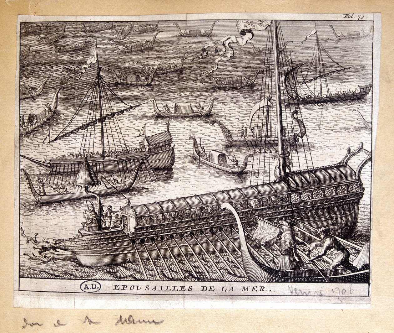 Konene til Dogen av Venezia med havet i 1706 - gravering av French School