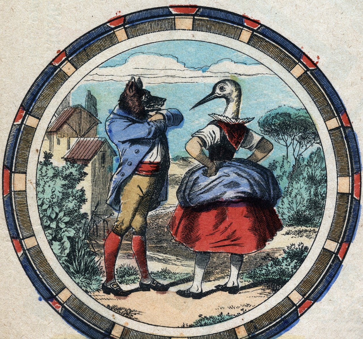 The wolf and the stork. Fables by Jean de La Fontaine (1621-95). Epinal imaging from the end of the 19th century. av French School