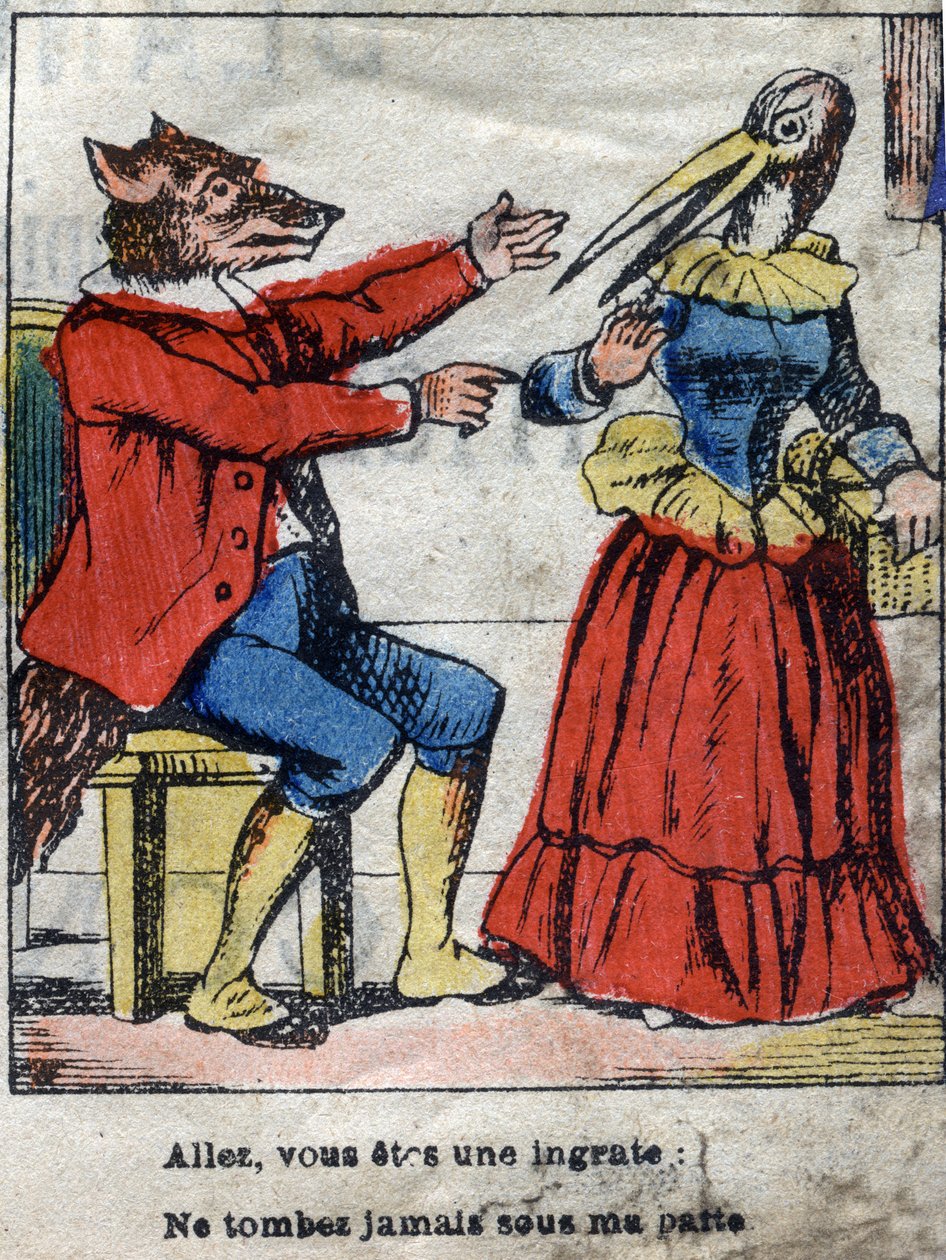 The wolf and the stork. Fables by Jean de La Fontaine (1621-95). Epinal imaging from the end of the 19th century. av French School