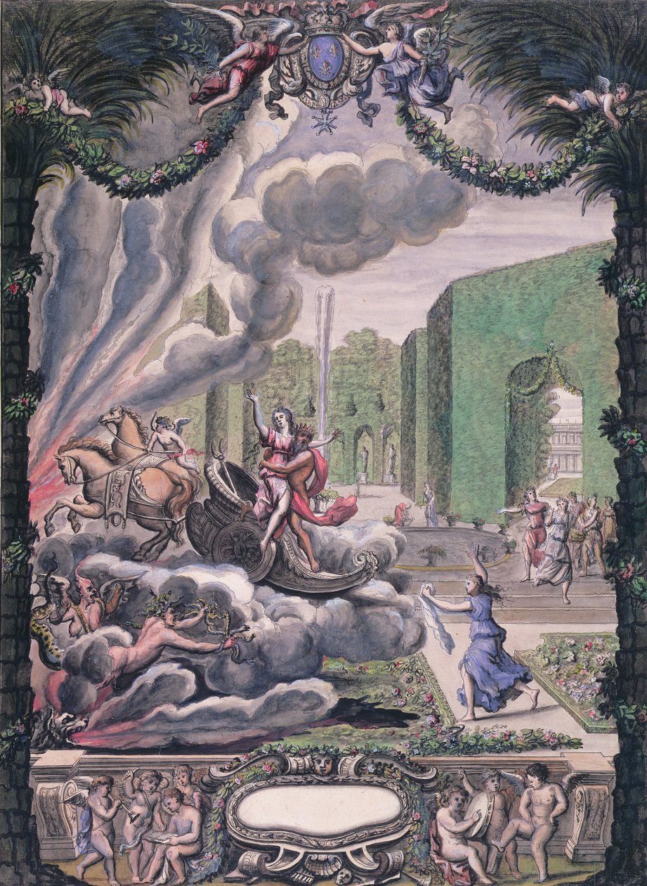 Teaterscene, sent på 1600-tallet (penn og blekk & wc på papir) av French School