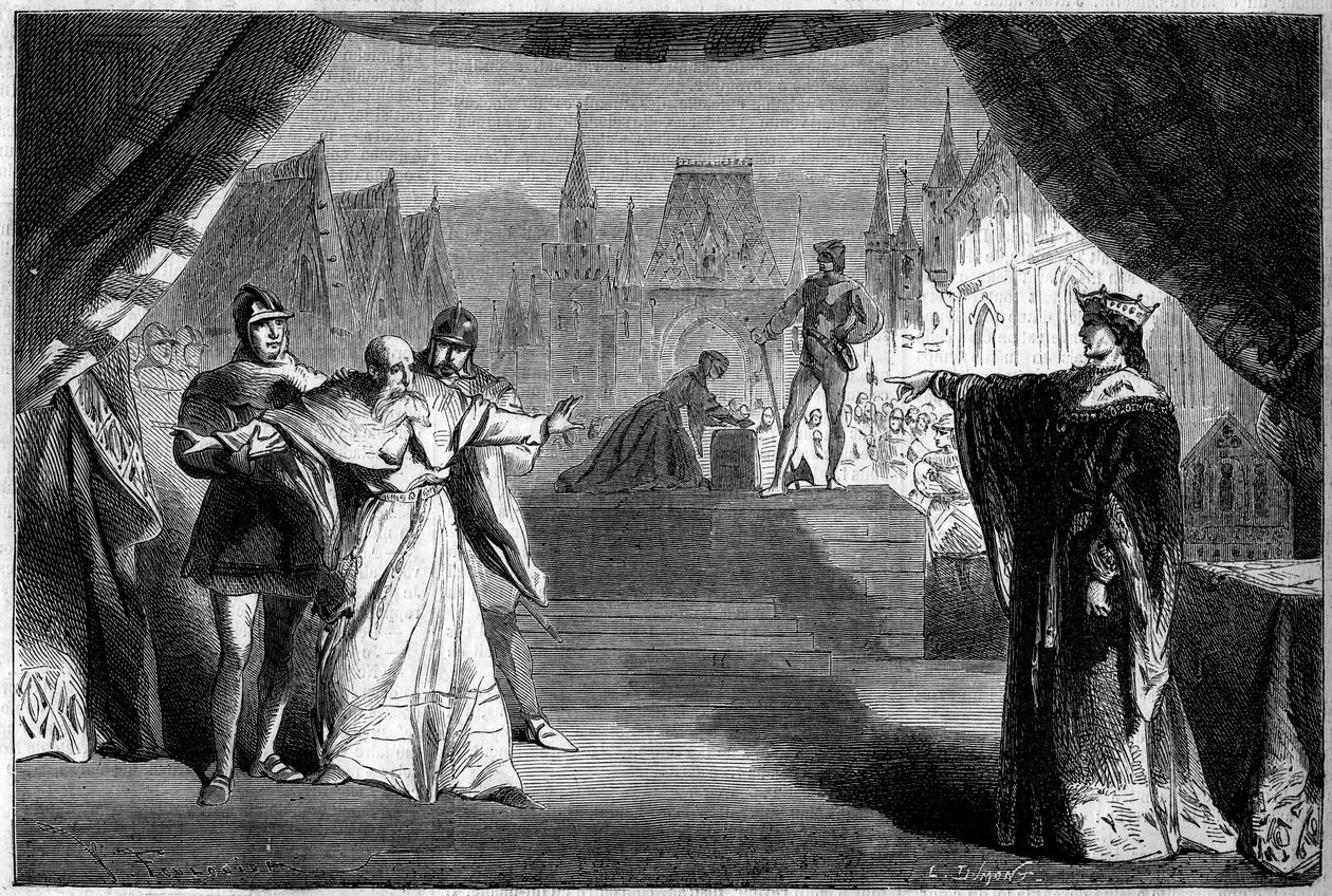 Theatrical representation: Act II scene seven of “The Daughter of the Franc Judge” by Adolphe Carcassonne (1826-1891). Theatre de Marseille av French School