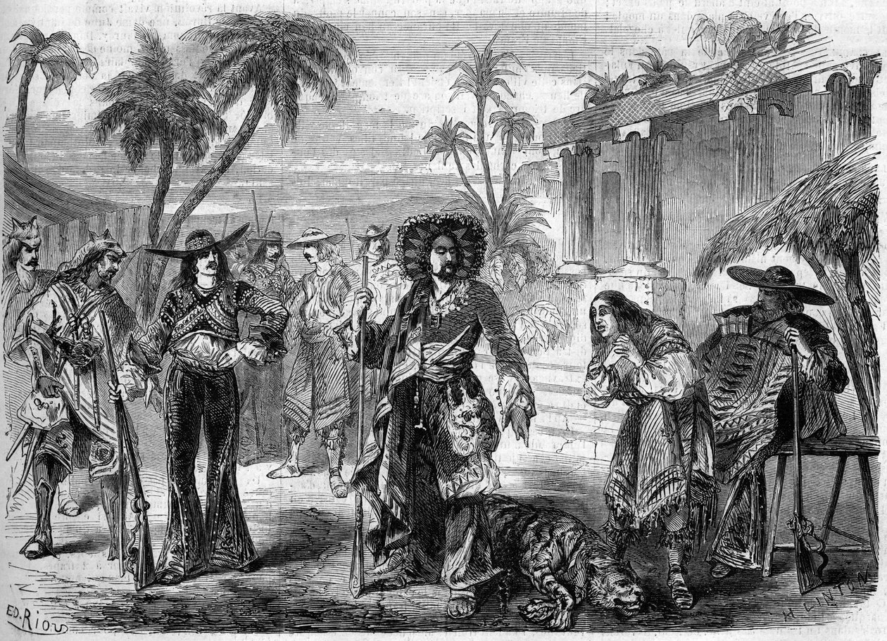 Teaterrepresentasjon av "" Les Pirates de la Savane"" (første akt, tredje maleri) av Auguste Anicet Bourgeois (1806-1871) og Ferdinand Dugue. Paris, Theatre de la Gaite av French School