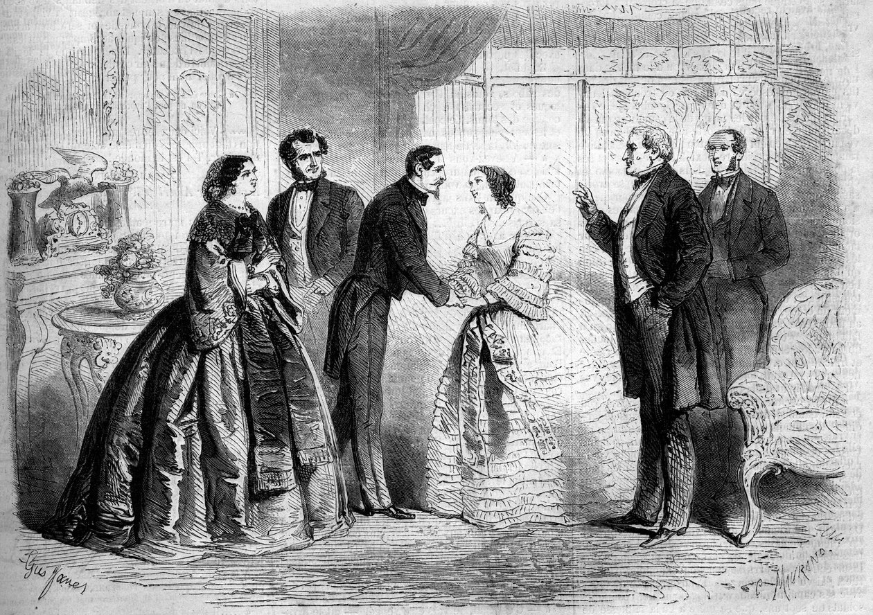 Teaterrepresentasjon av "Duc Job" (Akt IV, siste scene) av Leon Laya (1811-1872). Paris, Comedie Francaise av French School