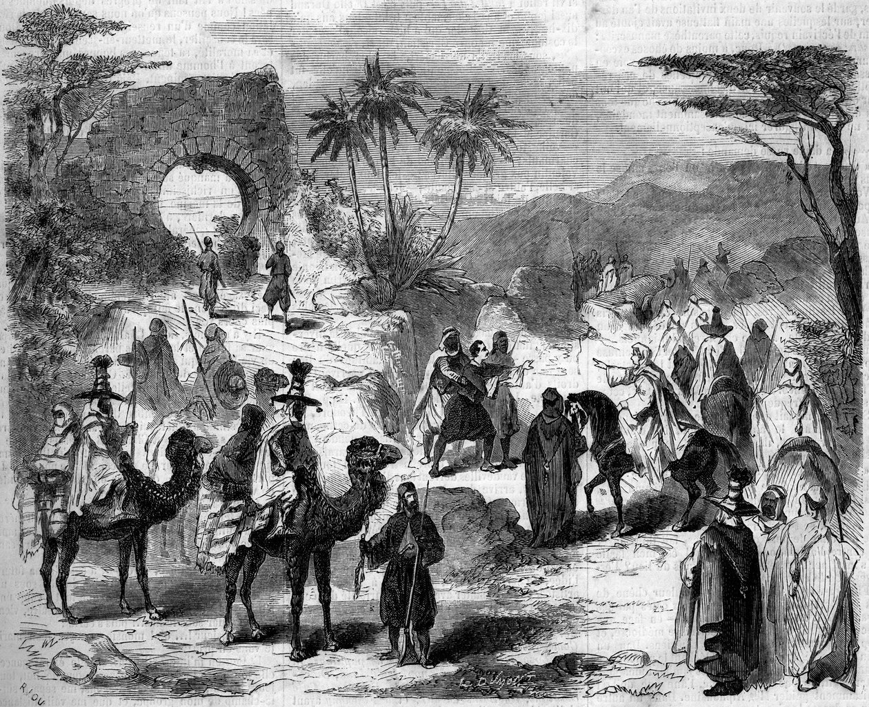 Theatrical representation: the caravan, scene of the first act of the “massacres of Syria”” by Victor Sejour (1816? -1874). Paris, Theatre Imperial du Cirque av French School