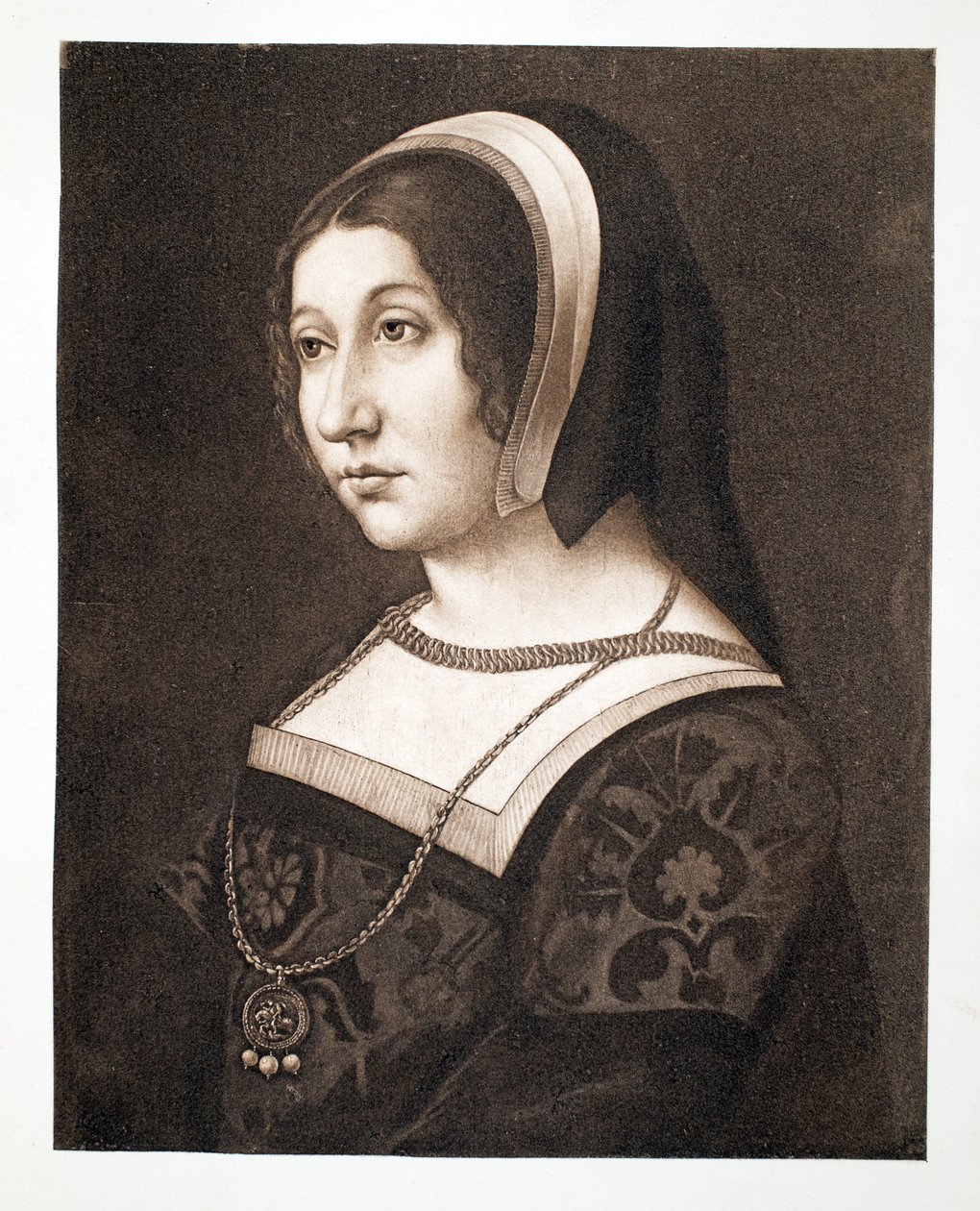Trodde å være Margaret Tudor, datter av Henry VII, Queen of Scotland, ca. 1520 Century, pub. 1902 av French School