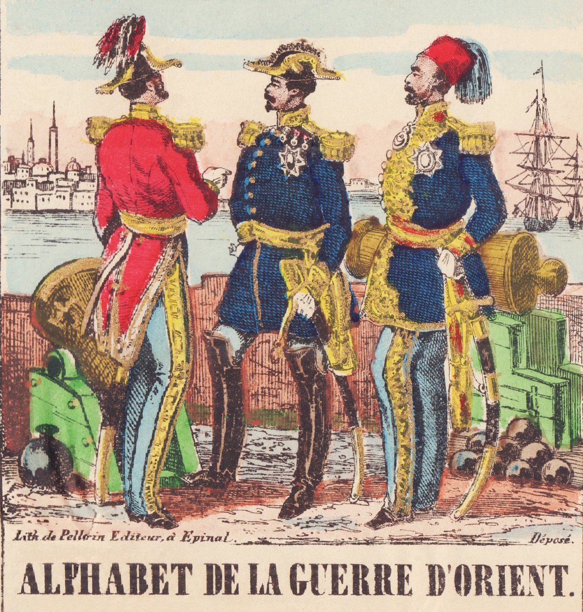Tre generaler: Lord Raglan, generalsjef for den engelske hæren, Pélissier, general for den franske hæren og Omer-Pasha, generalsjef for den tyrkiske hæren av French School