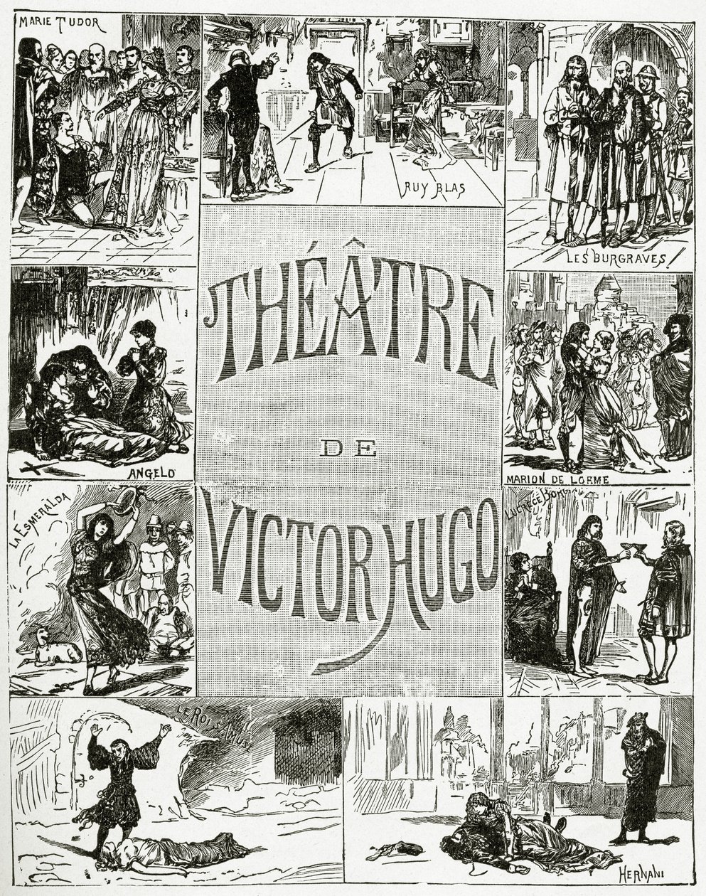 Theatre of Victor Hugo, 1800-tallet (bw-gravering) av French School