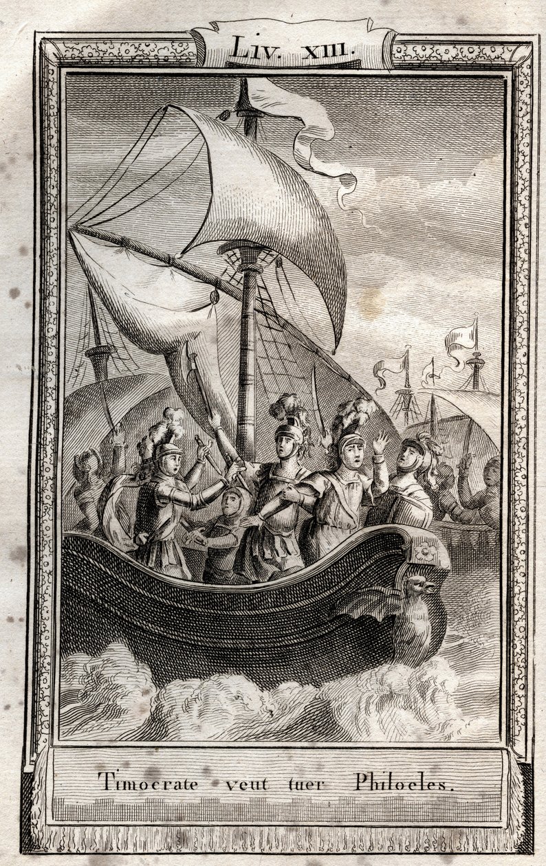 Timocrate vil drepe Philoeles - gravering av 1798 av Monnet i "Les Aventures de Telemaque, fils d