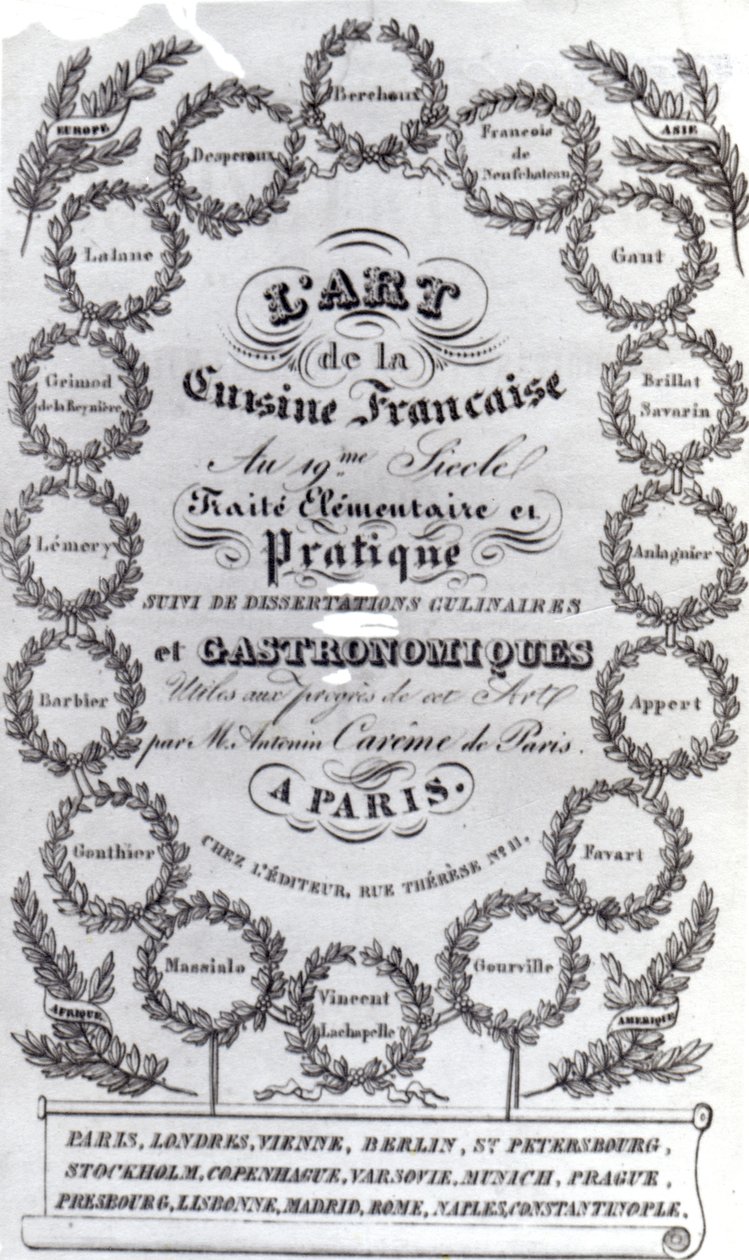 Tittelside for LArt de la Cuisine Francaise vol. III av Antonin Careme, utgitt 1834 (trykt papir) av French School