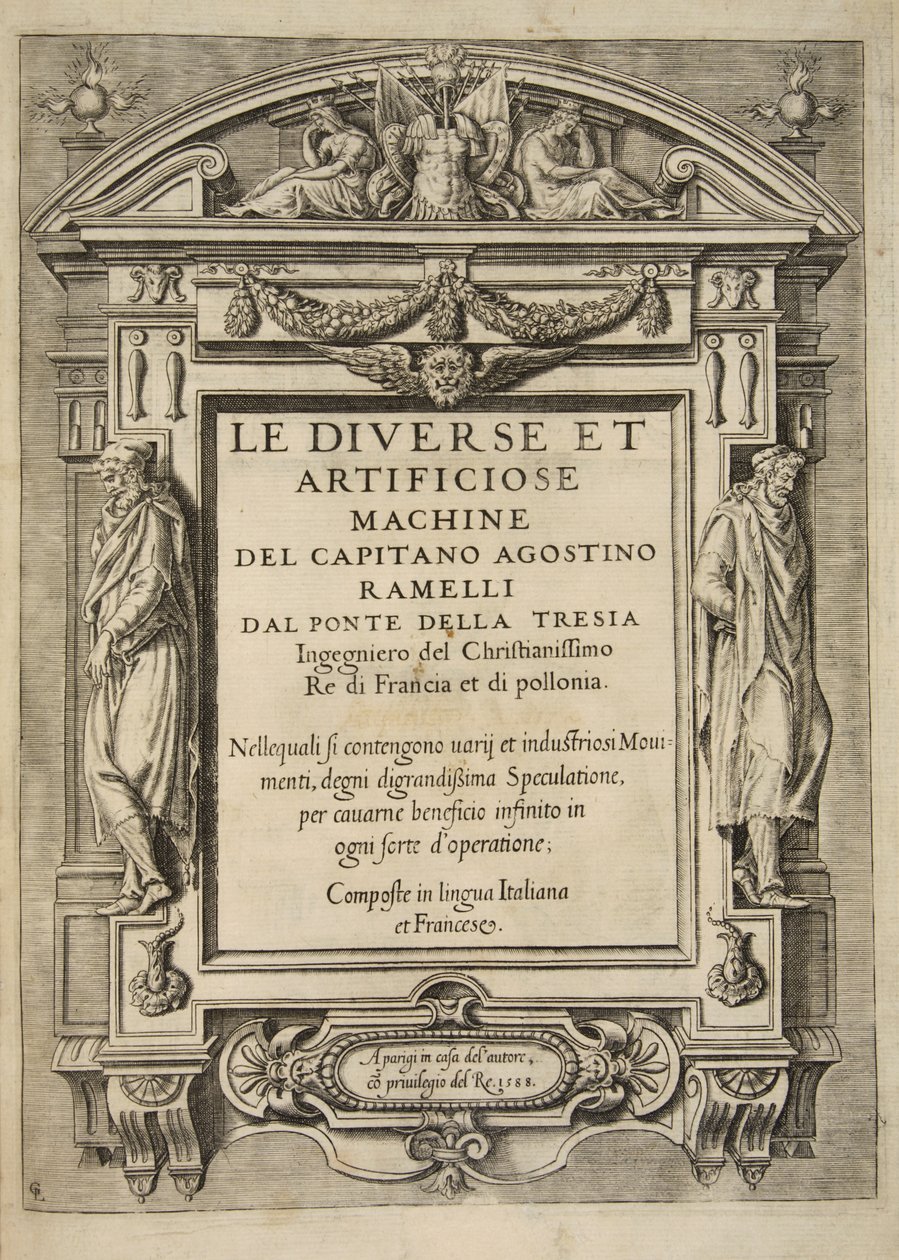 Tittelside, fra Le Diverse Et Artificiose Machine Del Capitano Agostino Ramelli, pub. 1588 (gravering) av French School