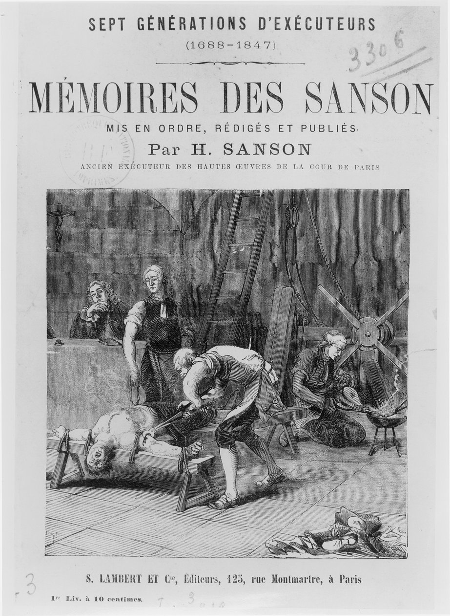 Tittelside av Memoires des Sanson av H. Sanson, midten av 1800-tallet av French School