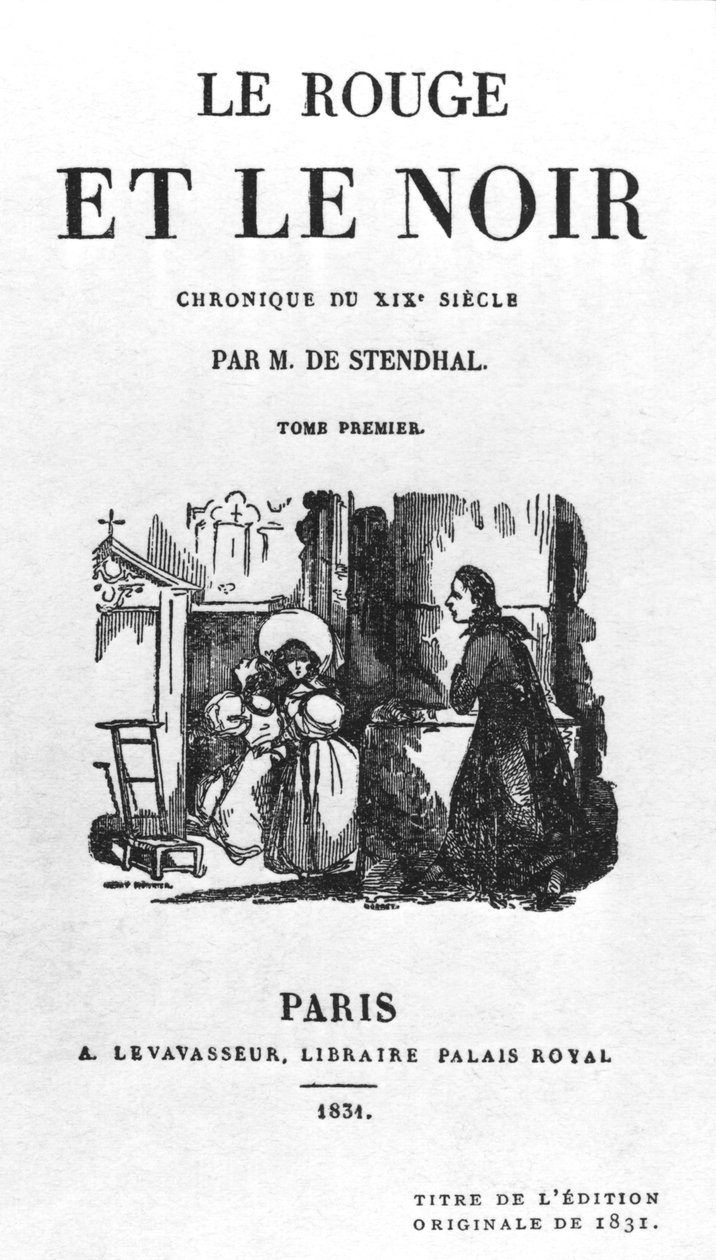 Tittelside for den første utgaven av The Red and the Black av Stendhal (1783-1842) utgitt i 1831 av French School